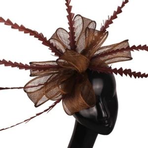 Beloved Millinery Spectacular Brown Bold Sinamay Spiraled Feathered Fascinator